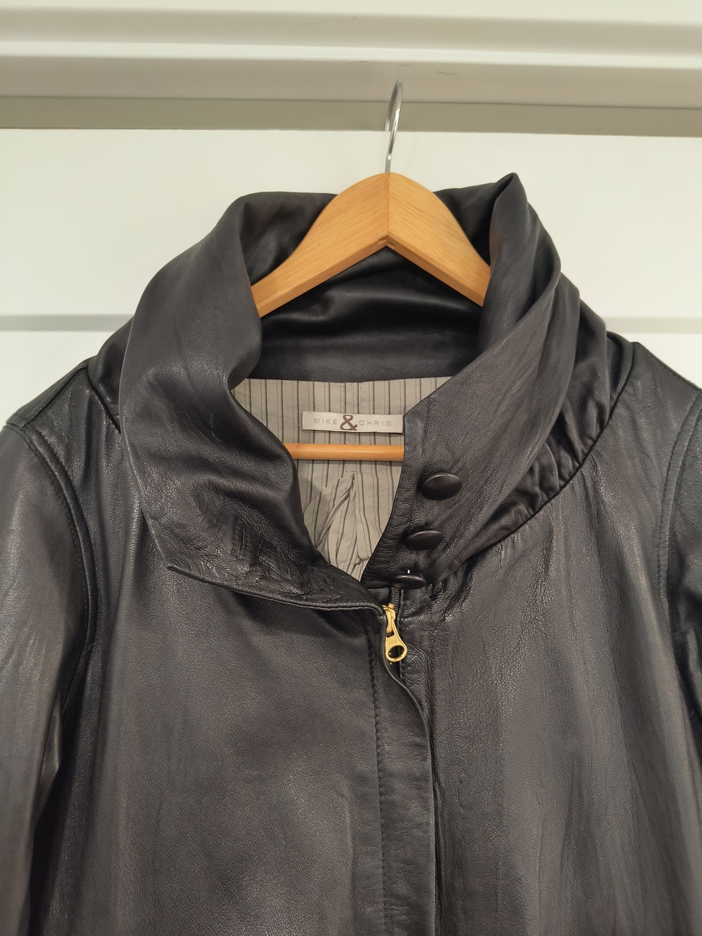 Mike & Chris Black Leather Funnel-Collar Jacket